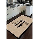 Decomia Home Dijital Baskılı Kaymaz Jüt Görünümlü Kitchen Yazılı Siyah Çerçeveli Mutfak Halısı-d5034