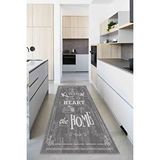 Decomia Home Dijital Baskılı Kaymaz Taban Yıkanabilir Kitchen-home Yazılı Çerçeveli Gri Mutfak Halısı-d5017