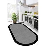 Decomia Home Dijital Kaymaz Gri Jüt Görünümlü Oval Siyah Çerçeveli Mutfak Halısı Salon Halısı Halı Yolluk