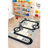 Decomia Home Dijital Kaymaz Yıkanabilir Araba Yollu Eğlenceli Eğitici Gri Çocuk Halısı Çocuk Oyun Halısı