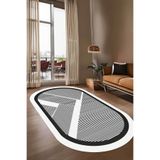 Decomia Home Dijital Kaymaz Yıkanabilir Çizgili Salon Halısı Mutfak Halısı Balkon Halısı Yolluk Ev Dekor,Siyah 60 X 250
