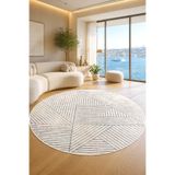 Decomia Home Dijital Kaymaz Yıkanabilir Iskandinav Çizgili Krem Salon Halısı Mutfak Halısı Koridor Halısı Paspas
