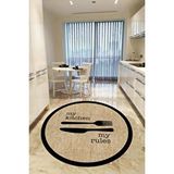 Decomia Home Dijital Kaymaz Yıkanabilir Jüt Görünümlü Kitchen Yazılı Siyah Çerçeveli Yuvarlak Mutfak Halısı
