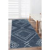 Decomia Home Dijital Kaymaz Yıkanabilir Kilim Desen Etnik Salon Halısı Mutfak Halısı Koridor Halısı Yolluk,Mavi 160 X 600