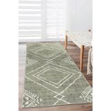Decomia Home Dijital Kaymaz Yıkanabilir Kilim Desen Etnik Salon Halısı Mutfak Halısı Koridor Halısı Yolluk,Yeşil 180 X 400