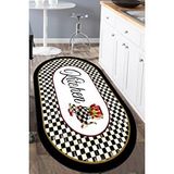 Decomia Home Dijital Kaymaz Yıkanabilir Mackenzie Siyah Beyaz Çiçekli Oval Mutfak Halısı Dekoratif Halı