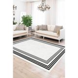 Decomia Home Dijital Kaymaz Yıkanabilir Modern Çizgili Salon Halısı Mutfak Halısı Yolluk Balkon Halısı Ev Dekor,Beyaz 160 X 300