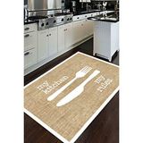 Decomia Home Dijital Kaymaz Yıkanabilir Mutfak Jüt Gör. Kıtchen Beyaz Çerçeveli Mutfak Halısı Dc-5050