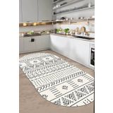 Decomia Home Dijital Kaymaz Yıkanabilir Oval Kırık Beyaz Mutfak Halısı Salon Halısı Yolluk