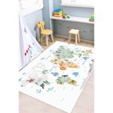 Decomia Home Dijital Kaymaz Yıkanabilir Sevimli Hayvanlar & Dünya Haritası Çocuk Halısı Oyun Halısı