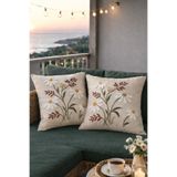 Decomia Home İkili Papatyalı Modern Tufting Punch Nakışlı Keten Karışımlı Kırlent Kılıfı Salon Dekor (45x45 cm)