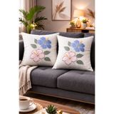 Decomia Home İkili Premium Tufting Özel Nakışlı Çiçekli Punch Kırlent Kılıfı Yastık Kılıfı Taş Rengi (45x45 cm)