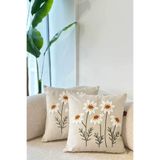 Decomia Home Modern Tufting Punch Nakışlı Keten Karışımlı İkili Papatya Kırlent Kılıfı Salon Dekor (43x43 cm)