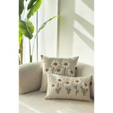 Decomia Home Modern Tufting Punch Nakışlı Keten Karışımlı İkili Papatya Kırlent Kılıfı Salon Dekor (45x45)(30x50)