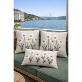 Decomia Home Modern Tufting Punch Nakışlı Keten Karışımlı Papatya Desenli 3'lü Kırlent Kılıfı Seti