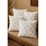 Decomia Home Şönil Kumaş Krem Renk Gizli Fermuarlı Kırlent Kılıfı Seti 4 Adet (41 x 41 cm)
