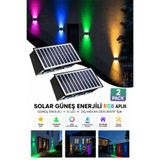Deconitte 2 Adet Güneş Enerjili RGB Solar Aplik 6 LED, Renkli Işıklı Otomatik Yanan Dış Mekan Duvar Lambası, B