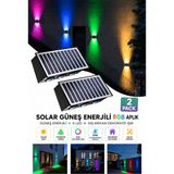Deconitte 2 Adet Güneş Enerjili Rgb Solar Aplik 6 Led, Renkli Işıklı Otomatik Yanan Dış Mekan Duvar Lambası, Bahçe Balkon Teras Aydınlatması - Çok Renkli