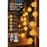Deconitte 20 Rattan Top Şerit Led 4metre USB Kumandalı Yılbaşı Parti Organizasyon Ev Dekorasyon Işığı Aydınlatma
