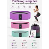 Deconitte 3’lü Kumaş Direnç Lastiği Seti Kaymaz Pilates Fitness Kalça Bacak Egzersiz Squat ve Loop Bandı Taşıma Çantalı - Yeşil - Pembe - Mor - Standart