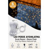 Deconitte 6 Metre 288 LED Perde Işık Sıcak Beyaz +Beyaz Flaşlı Fişli İç Ve Dış Mekan Dekoratif Saçak Aydınlatm