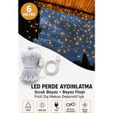 Deconitte 6 Metre 288 LED Perde Işık Sıcak Beyaz +Beyaz Flaşlı Fişli Iç ve Dış Mekan Dekoratif Saçak Aydınlatma IP44, Kafe Restoran Bahçe Teras - 3000K - Günışığ