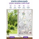 Deconitte Gökkuşağı Efektli Çiçek Desenli Buzlu Statik Cam Filmi Yapışkansız Dekoratif Pencere Kapla