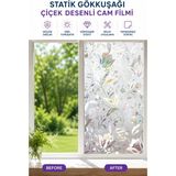 Deconitte Gökkuşağı Efektli Çiçek Desenli Buzlu Statik Cam Filmi Yapışkansız Dekoratif Pencere Kaplama, Duşakabin, Kumlama 60CMX100CM - 001-Renkli - 1 Adet