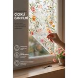Deconitte Gökkuşağı Efektli Renkli Çiçek Desenli Buzlu Statik Cam Filmi 60cmx100cm Yapışkansız Dekoratif Pencer