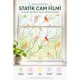 Deconitte Kuş Desenli Vitray Gürünümlü Statik Cam Filmi 60x100 cm – Yapışkansız Dekoratif Pencere Fo