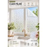 Deconitte Statik Cam Filmi 60x100cm 3D Diamond (Elmas) Desen Yapışkansız Dekoratif Pencere Kaplama Filmi, Kumlama