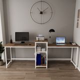 Deconode 240x50 Beyaz Kahverengi Duodesk 2 Kişilik Çalışma Masası