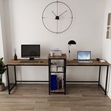 Deconode Duodesk 2 Kişilik Çalışma Masası Kahverengi Metal parçalar siyah, ahşap parçalar kahverengidir