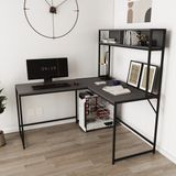 Deconode Raflı L Köşe Çalışma Masası Modern Tasarım Antrasit Suntalam Malzeme Dayanıklı Yapı - 150 X 60