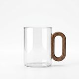 Deconox 1 Adet Akasya Ahşap Kulplu Borosilikat Cam Kupa - 220 ml, 300 ml ve 400 ml Boy Seçenekleriyle, Isıya Dayanıklı Düz ve Çizgili Tasarım Lüks Kahve, Çay ve Espresso Bardağı (DÜZ 220 ML)