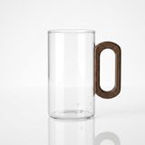 Deconox 1 Adet Akasya Ahşap Kulplu Borosilikat Cam Kupa - 220 ml, 300 ml ve 400 ml Boy Seçenekleriyle, Isıya Dayanıklı Düz ve Çizgili Tasarım Lüks Kahve, Çay ve Espresso Bardağı (DÜZ 400 ML)