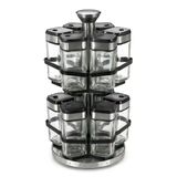 Deconox 12’li Döner Standlı Cam Baharatlık Seti, 100 ml Kare Baharat Kavanozları, 360 Derece Dönebilen 2 Katlı Paslanmaz Çelik Stand ve Kapak, 32 x 14 cm