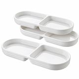 Deconox 2 Bölmeli Porselen Çerezlik 3’lü Set, 25,2 × 10 × 2,3 cm, Beyaz Oval Kuruyemiş ve Kuru Meyve Tabağı, Kahvaltılık Zeytinlik, Meze Sos ve Atıştırmalık Sunum Tabağı, 3 Adet