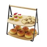 Deconox 2 Katlı Dikdörtgen Bambu Servis Sunum Seti Büyük Boy, Kuru Pasta, Kurabiye ve Kek Sunumları İçin Büyük Boy (34cm-26.5cm-16cm)