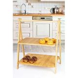 Deconox 2 Katlı Dikdörtgen Bambu Servis Sunum Seti Büyük Boy, Kuru Pasta, Kurabiye ve Kek Sunumları İçin Büyük Boy (38cm-30cm-22.5cm)