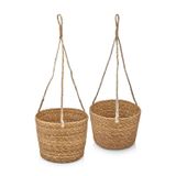 Deconox 2'li Asılabilir El Yapımı ve Doğal Yuvarlak Hasır Saksılık Seti, 2'li İpli Asılabilir Hasır Yuvarlak Saksı Seti (23cm*18cm-20cm*15cm)