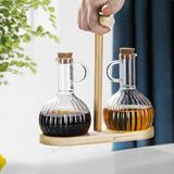 Deconox 2'li Bambu Stand ile Cam Yağdanlık ve Sirkelik Seti, Yemek Masası ve Sofralarınız İçin Bambu Standlı Şık Masa Üstü Yağ ve Sirke Şişeleri