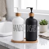 Deconox 2'li Lüx Cam Sıvı Sabunluk, Mutfak ve Banyo İçin Modern Cam Sıvı Sabunluk, Doldurulabilir ve Pompalı Trend Desenli (Siyah)