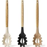 Deconox 30 cm Bambu Saplı Silikon Makarna Kaşığı, Spagetti ve Noodle Servis Kaşığı, Yapış - Çok Renkli - 1 Adet