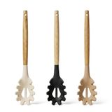 Deconox 30 cm Bambu Saplı Silikon Makarna Kaşığı, Spagetti ve Noodle Servis Kaşığı, Yapışmaz Tencere ve Tavalar İçin Uygun, Askı Delikli, 3 Renk Asorti Karışık Gönderim