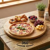 Deconox 35 cm Dönerli Bambu Yuvarlak Sunum Tepsisi, 360 Derece Dönebilen Pizza ve Kahvaltı Sunum Tepsisi, Pizza Servis, Börek Servis, Peynir ve Atıştırmalık Sunumu İçin Bambu Döner Tepsi (3535DNR)