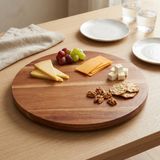 Deconox 360° Dönerli Akasya Ahşap Sunum Tablası, 30 cm Çap, 2 cm Kalınlık, Yuvarlak Servis Tepsisi, Doğal Kahverengi, Kahvaltı, Peynir ve Atıştırmalık Sunumu İçin, 1 Adet