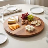 Deconox 360° Dönerli Akasya Ahşap Sunum Tablası, 35 cm Çap, 2 cm Kalınlık, Yuvarlak Servis Tepsisi, Doğal Kahverengi, Kahvaltı ve Peynir Sunumu İçin, 1 Adet