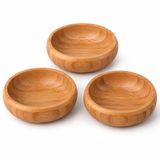 Deconox 3'lü Bambu Çerezlik Seti (9x9x3 cm) - Yuvarlak Kahvaltılık, Mezelik ve Sosluk Kase Takımı
