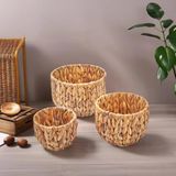 Deconox 3'Lü El Yapımı Doğal Hasır Yuvarlak Saksı Seti, Hasır El Yapımı Yuvarlak Örgü Saksı 3'Lü Set, Rattan Saksı Seti, (22Cm*15Cm-18Cm